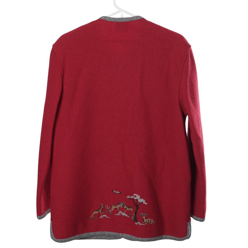 GEIGER Sweater 38 Red Wool Embroidered Goats Nature Button Up Jacket Austria - Picture 6 of 9